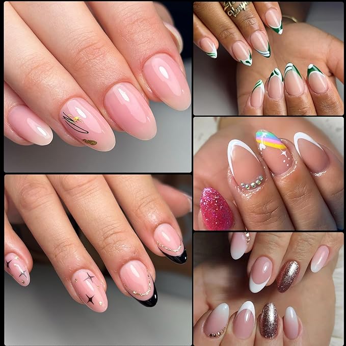 AddFavor Short Almond Gel Nail Tips, 240pcs Acrylic Nail Tips Almond Full Cover Clear Press on Nails False Tips for Nail Extension, 12 Sizes Short Fake Nails