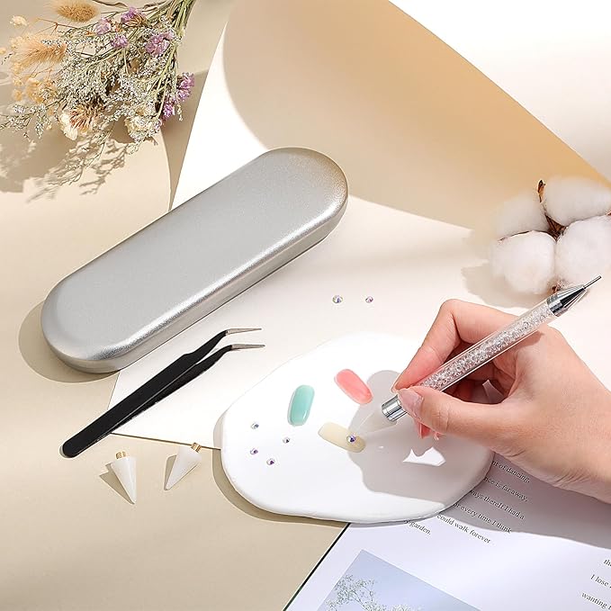 Tatuo Rhinestone Picker Tool Set Wax Pen for Rhinestones Diamond Art Painting Dual Head Dotting Pen with 2 Extra Wax Tips and 1 Nail Art Tweezer for Nail Art DIY Crafts(White)