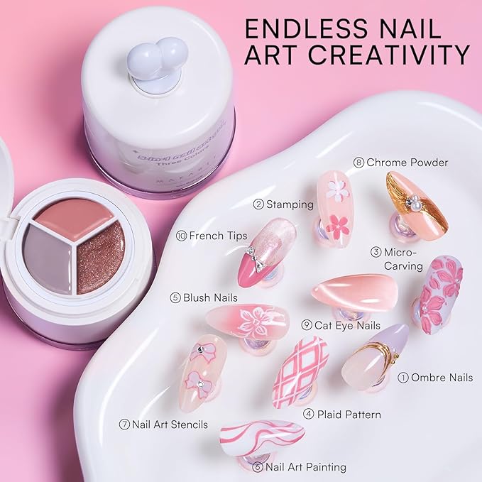 Makartt 5-in-1 Nail Art Gel: ColorPot 3 Colors Gel Nail Polish No Wipe with Nail Stamp for Stamping, Ombre Patting, Painting, French Tips & Sculpting with Silicone Head for Diy Nails at Home Salon