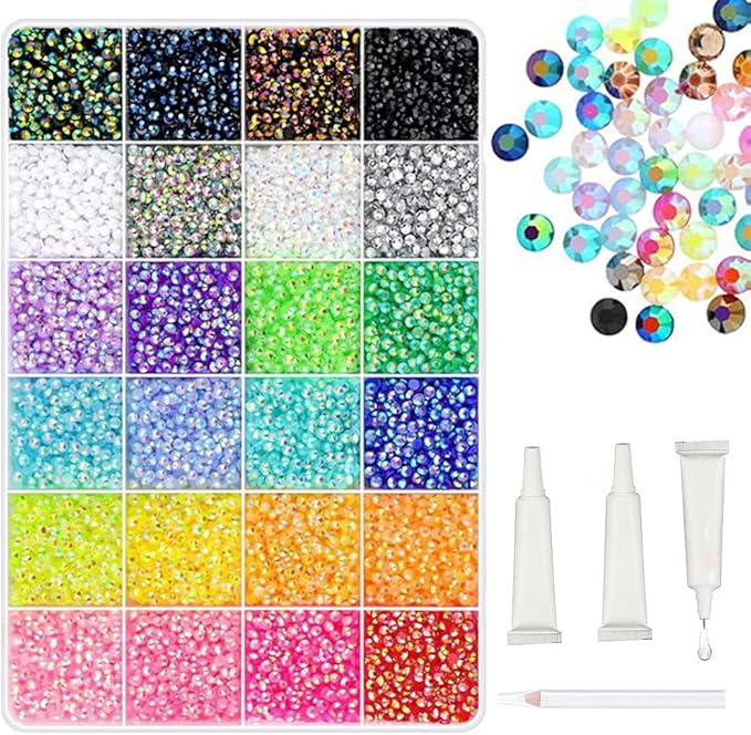 Resin Jelly Rhinestones for Bedazzling, 2026 New Colorful DIY Resin Rhinestone Kit, 3mm Loose Beads for DIY Nail Clothing Bags Phone Cases Crafts, Mixed Colors Set (24 Frames)