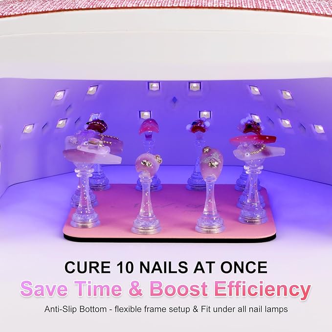ANGNYA Nail Stand for Press Ons,Square Shape Super Magnetic Base Nail Holder for Painting Nails with 200 Pcs Reusable Double-Sided Tape for Nails Practice Nail Tools Home DIY Salon Supplies