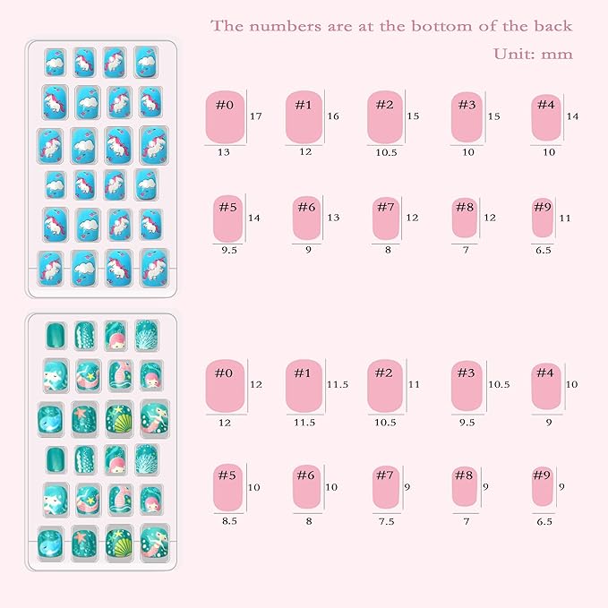 Allstarry 120pcs 5 pack Children Nails Press on Pre-glue Full Cover Glitter Gradient Color Rainbow Short False Nail Kits Lovely Gift for Children Little Girls Nail Art Decoration - Unicorn & Rainbow
