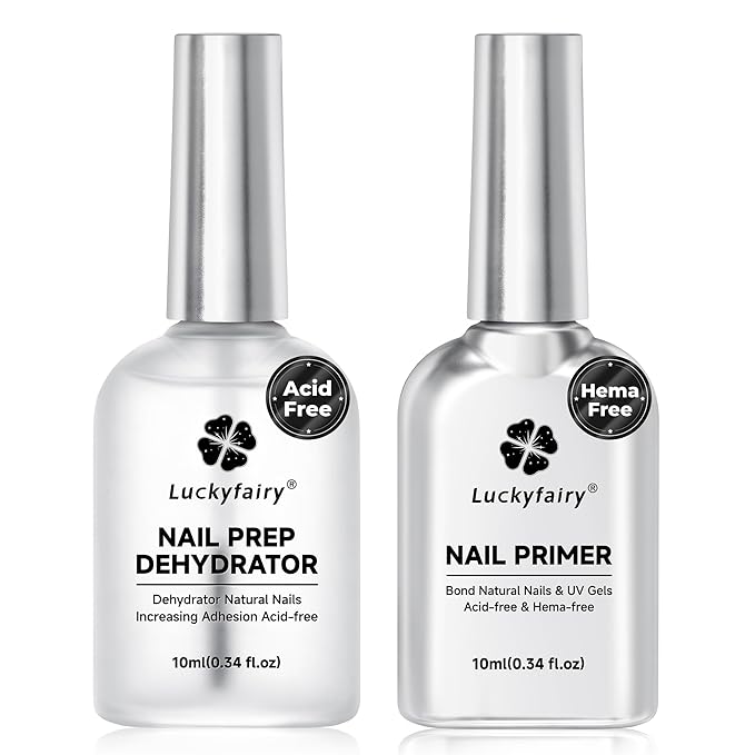 Nail Dehydrator and Primer, Acid-Free & HEMA-Free Nail Prep Kit for Gel Nails & Press ons, No Lift Primer, Strong Adhesion Bond, No Lamp Needed