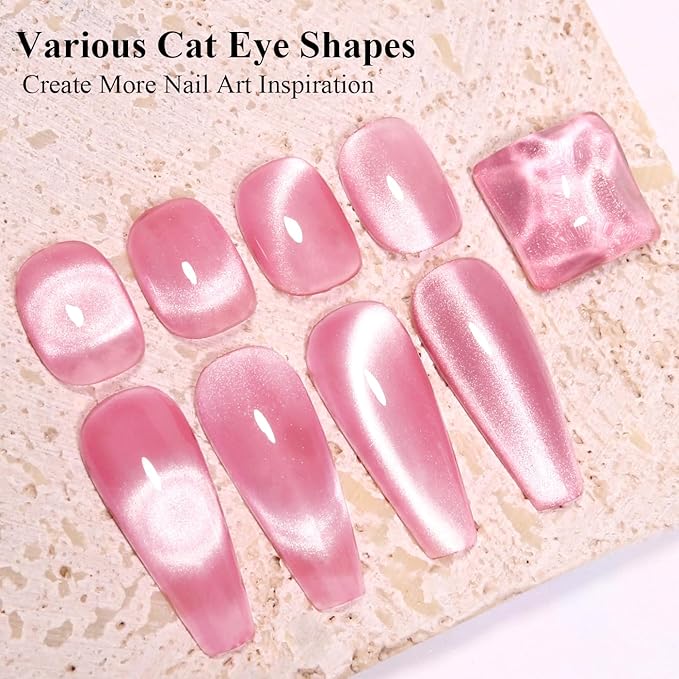 Imtiti Cat Eye Gel Nail Polish, 15ml Jelly Pink Glitter Cat Eye Gel Polish With Magnet Magnetic Crystal Holographic Galaxy Sparkly Soak Off UV Led Manicure