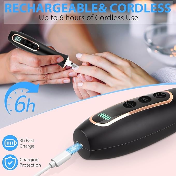 2 Pack Portable Electric Nail Drill Polisher – 10-in-1 Versatile Tool with 100PC Sanding Rings for DIY Care, Black+White
