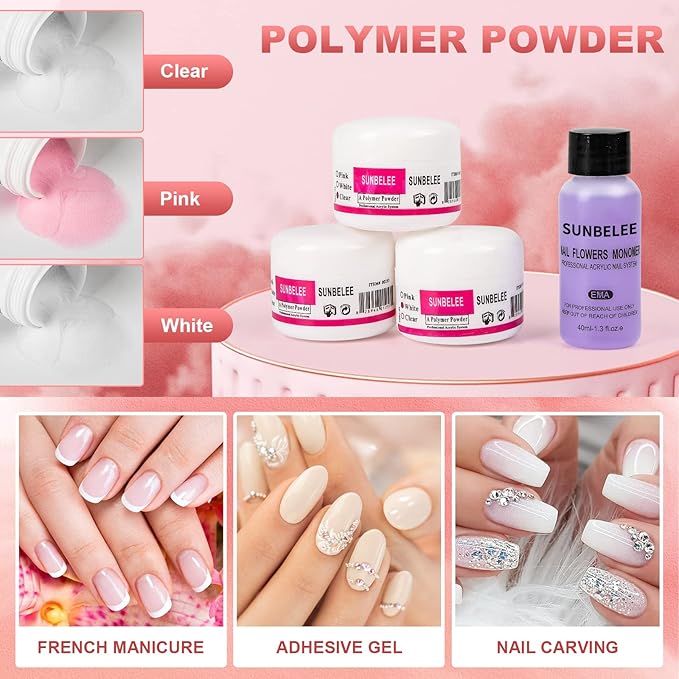 Professional Acrylic Nail Kit with UV Light, Gel Polish, Drill, Art Tips & Decoration - DIY Nail Art Tool & Supplies