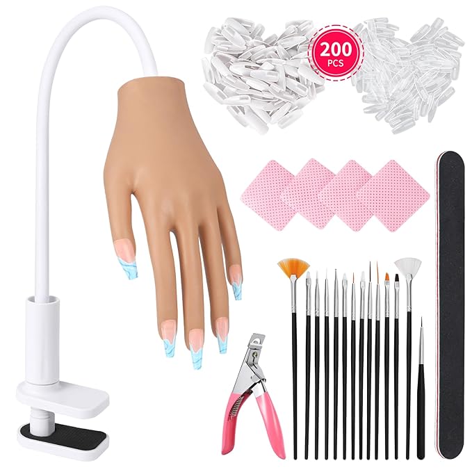 Practice Hand for Acrylic Nails - Nail Tips Won't Fall off Again- Flexible Fake Nail Mannequin Hand Practice for Training