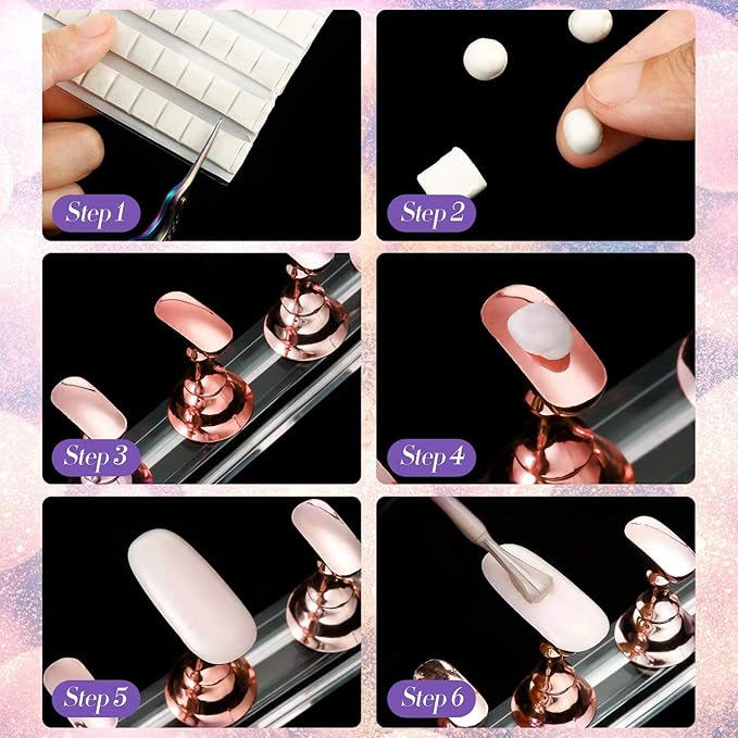 Blulu 2 Set Nail Stand for Painting Press Nail Holder Acrylic Magnetic Tips Training Fingernail Display Stands DIY Crystal Holders and 96 Pieces White Reusable Adhesive Putty(Metal Rose Gold)
