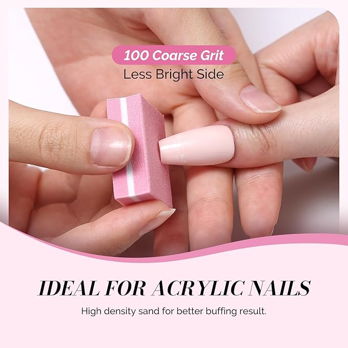 MelodySusie Mini Nail Buffer Block,100/180 Grit Double-Sided Sponge Nail File,Professional Nail Polishing Tools for Acrylic Nails and Natural Nails,50 Pieces（Pink）