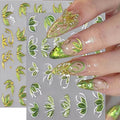 2Sheets Spring Nail Stickers 5D Embossed Green Camellia Flower Nail Decals Self-Adhesive Green Leaf Nail Art Stickers Spring Summer Bronzing Flower Cute Nail Design Supplies for Women DIY Manicure
