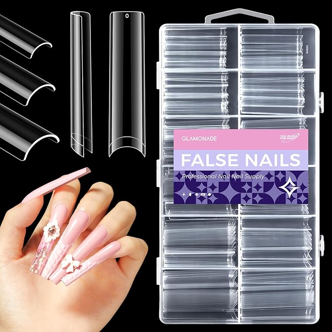 No C Curve Nails: Non-C Curved Nail Tips Straight Tapered Square Extra Long Professional Half Cover Fake Nail for Acrylic Salons Home DIY
