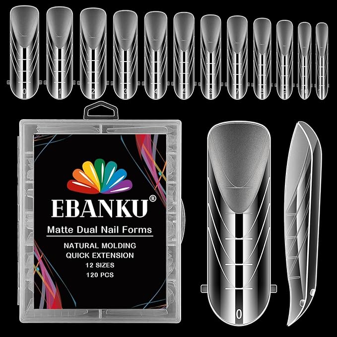 EBANKU Dual Forms for Poly Nail Gel 120CS Ballerina Dual Nail Forms Molds Acrylic Nail Tips Full Cover 12 Sizes for Builder Nail Gel Manicure Nail Art Design Salon DIY at Home
