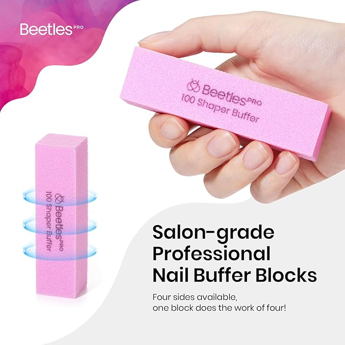 Beetles Pro Nail Buffer Sanding Block, 50 Pcs 100 Grit Polisher Buffing File 4 Sides Nail Files Pink Art Pedicure Manicure File