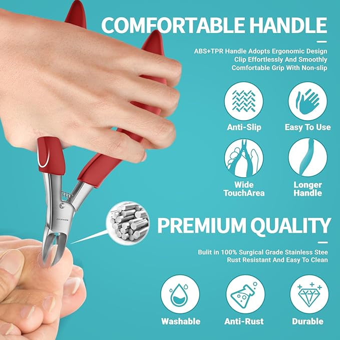 Toenail Clippers for Ingrown & Thick Toenails - Heavy Duty Toe Nail Clippers for Remove Side Ingrown Toenail with Angled Sharp Blades, Professional Pedicure Tool with Long Handle for Seniors & Men