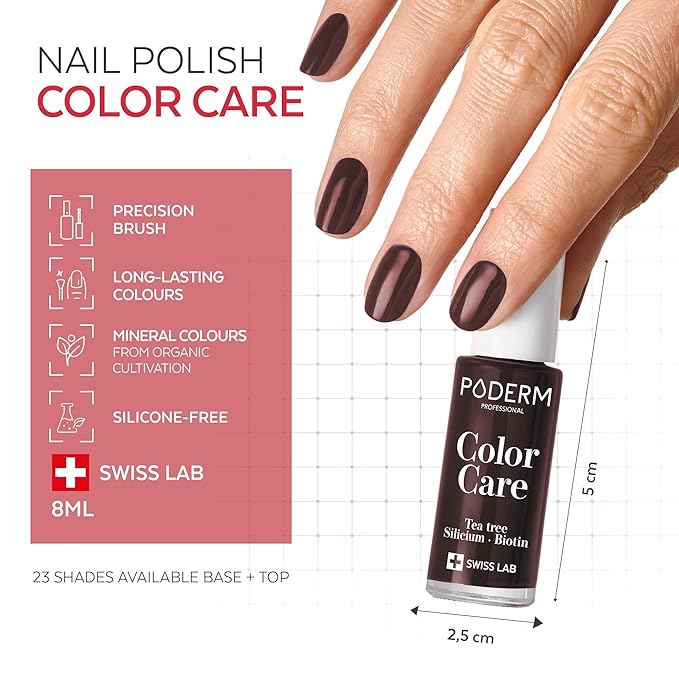 PODERM Nail Polish – Enriched with Tea Tree & Biotin – Improves Nail Appearance – Vegan Formula – For Hands & Feet – Swiss Made (Black-Red)