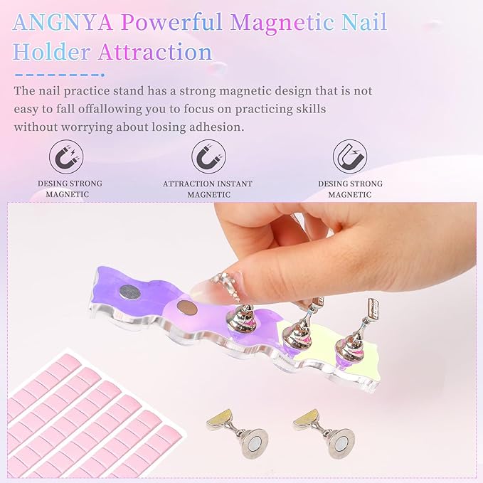 ANGNYA Nail Stand for Press on,2 Set Aurora Nail Holder for Painting Nails Press on Nail Stands with 96 Pcs Reusable Sticky Putty for Nail Art Display Home & Salon Use