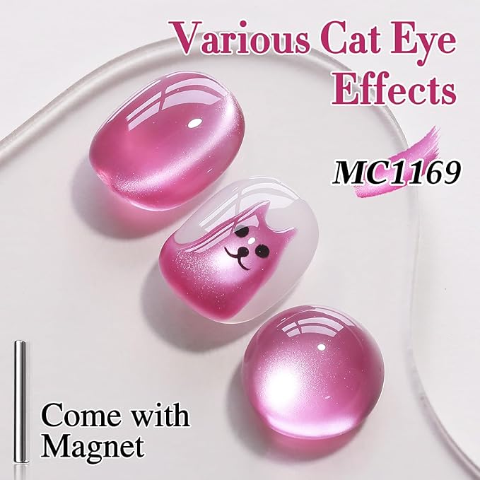 Double Rhythm 0.5 Oz Cat Eye Gel Polish with Magnet Same Color Same Bottle Holographic Glitter Shimmer Translucent Color Salon 15 ML Magnetic Nail Art (Purple Pink-MC1169)