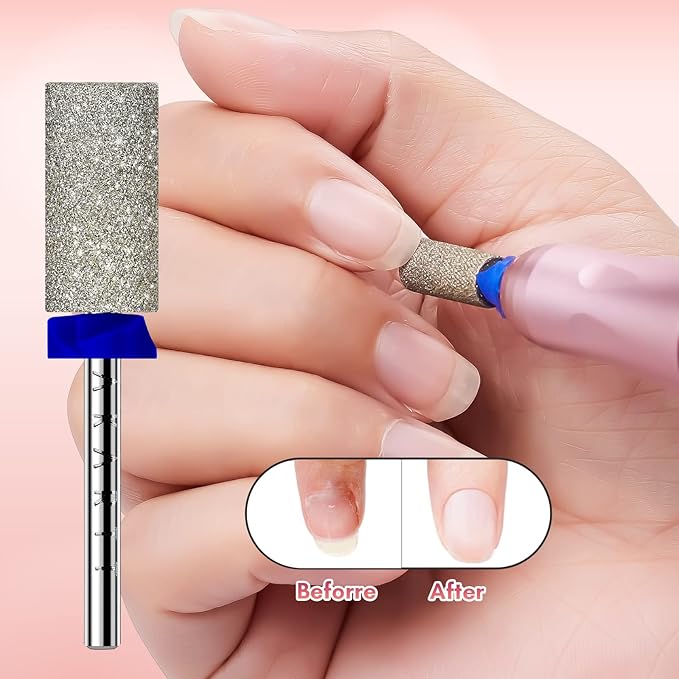 Makartt Nail Drill Bits - Large Barrel Carbide Diamond Sanding Bit for Nails Prep Shaping, Upgrade Drill Tips with Cross Teeth and Dust-Proof Ring for Manicure Salon Cuticle Remove, M #150 Grit