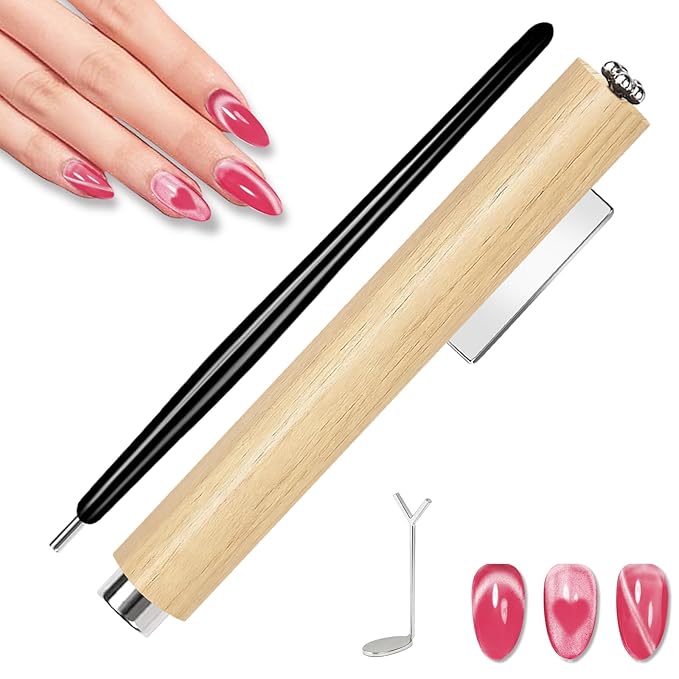 5-in-1 Cat Eye Nail Magnet Tool with Heart Shape, Magnetic Nail Art Pen Stick for 3D Cat Eye Gel Polish, DIY Nail Art Design, Salon and Home Manicure Supplies