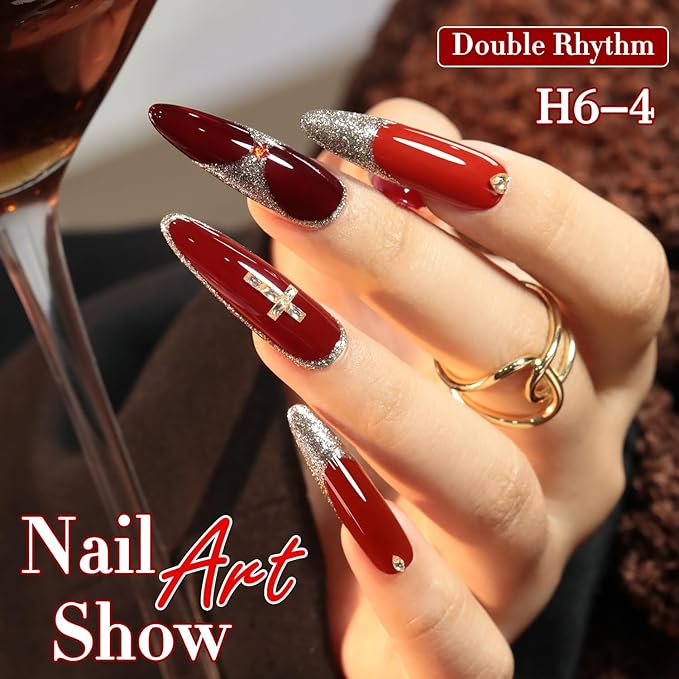 Double Rhythm 6 Pcs Hema Free Gel Polish Set 0.50 OZ Same Color Same Bottle Soak Off Neutral Natural Milky Gel Polish Kit Nail Art Manicure Salon (Shimmer Cherry Red Burgundy-H6-4)