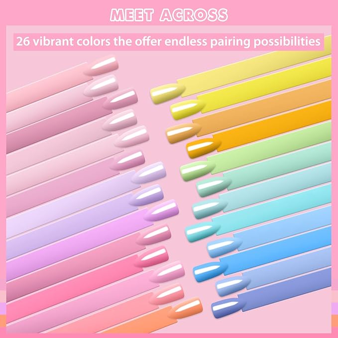 MEET ACROSS 30Pcs Nude Gel Polish Set Pink Sky Blue Gel Nail Polish Dreamy Town Series Macaroon Nail Manicure Kit Gift for Women 26 Colors