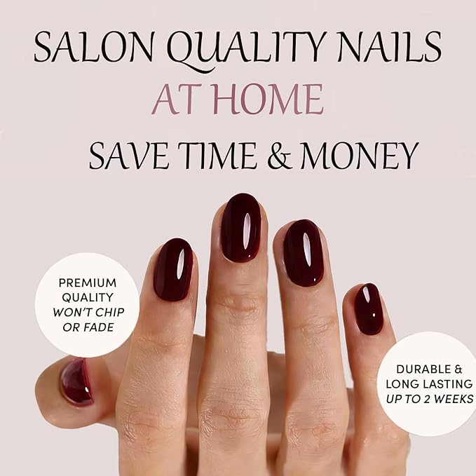 Red Press On Nails Oval -Short Press On Nails with Nail Glue, Fit Perfectly & Natural Reusable Stick On Nails in 12 Sizes - 24PCS Soft Gel Glue On Nails Kit