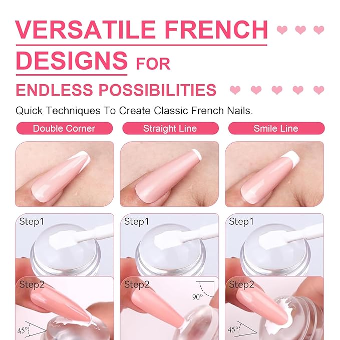 TWOEIGHT Nail Stamp Gel 8Pcs French Tip Nail Stamp Kit with Black White Color Stamper Gel Polish,Stamping Top Coat,Nail Stamping Templates, Scrapers, Silicone Stamper,Brush,4 Colors Chrome Nail Powder