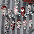 Leopard Print Press on Nails Heart Fake Nails with Rhinestone Design Medium Almond False Nail Butterfly Glue on Nails Pure Handcrafted Nail Art Glitter Stick on Nail for Women Premium Manicure (S)