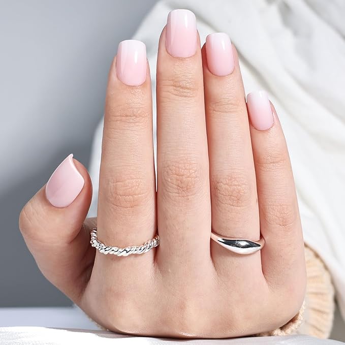Press On Nails - Short Square Light Pink Press on Nails Glossy Finish Nails Press Ons for Women DIY Fake Nails Kit with Glue, Reusable Glue on Nails Short in 15 Sizes - 30pcs, Blush Milk
