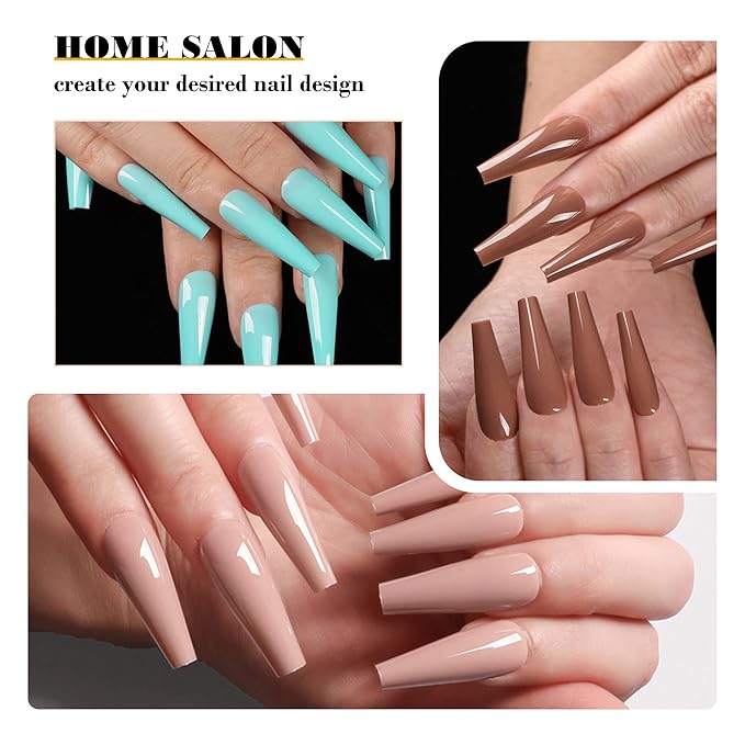 AddFavor Long Coffin Press on Nails Full Cover Ballerina Fake Nails Glossy Acrylic Artificial False Nail Tips for Women and Girls, 576pcs, 24 Pure Colors