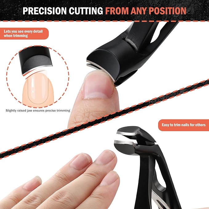 BEZOX Toe Nail Clippers - Long Handled Toenail Clippers for Seniors with Metal Nail File, Angled Fingernail Clippers for Men and Women - Black