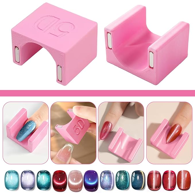 2 Pcs Nail Art Cat Eye Magnets For Nails, 3 In 1 Pink Nail Magnet Pen And 5D Automatic Strong Magnet Tool For Cat Eye Designs Magnets, Heart, Lines & Wide Light Gel Nail Polish Magnet