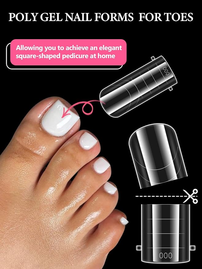 Poly Gel Toe Nail Form Set, EBANKU Reusable Toenails Dual Forms for Nail Extensions, Poly Gel Toe Nail Tips Pre-designed French Line Salon Home DIY Nail Art Supplies - 15 Sizes 150PCS