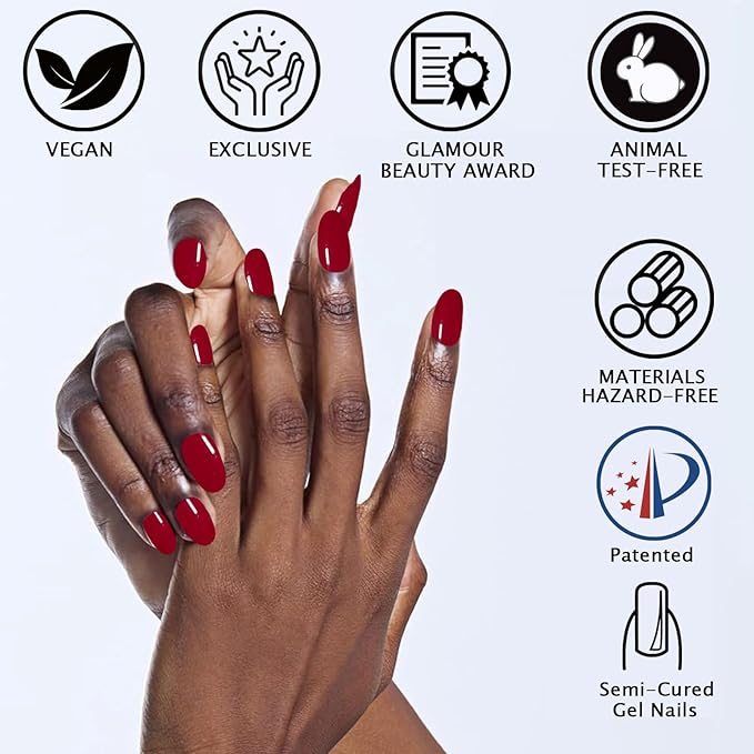 Bright Red Semi Cured Gel Nail Strips 20Pcs Gel Nail Stickers UV/LED Light Needed Gloss Nails Polish Strips Full Polish Nails Wraps for Women Includes Prep Pads, File, Wooden Cuticle Stick