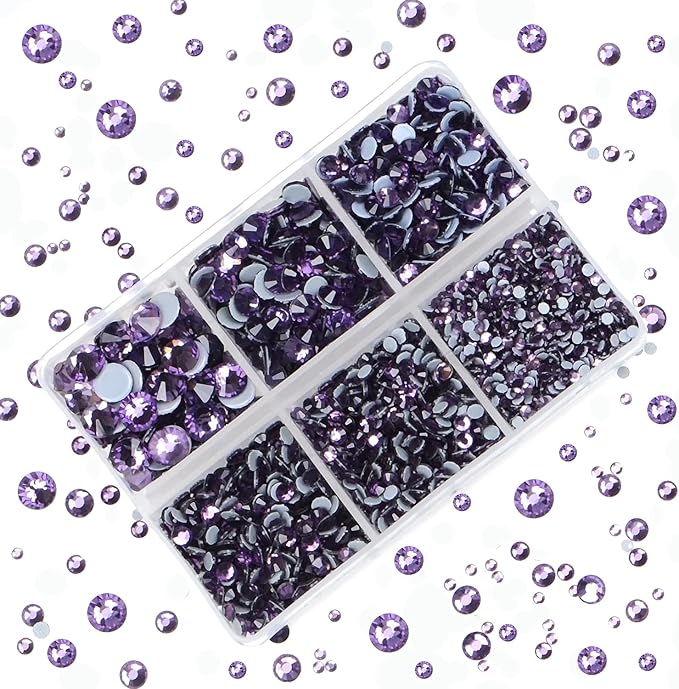 4000Pcs Mixed Size Hot Fix Round Crystals Gems Glass Stones Hotfix Flat Back Rhinestones (Tanzanite)