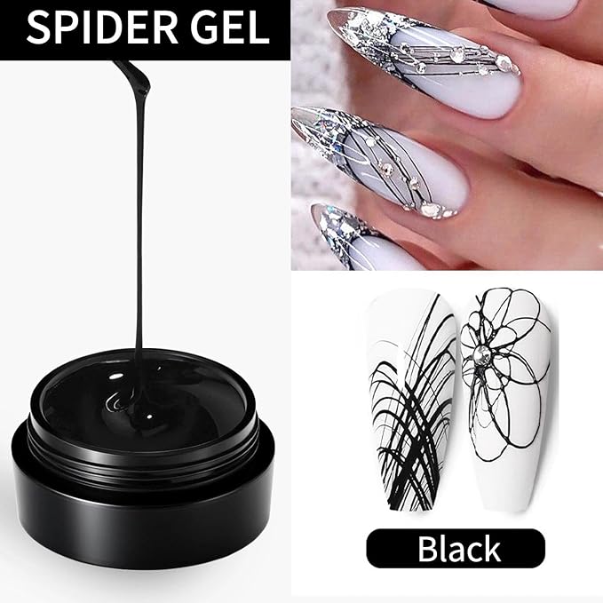 20g/0.7oz Elastic Drawing Spider Gel For Nail Paiting Gel Black, GelS Paint For Nails Art Wire Drawing Nail Gel For Line With Brushes For Nail Art