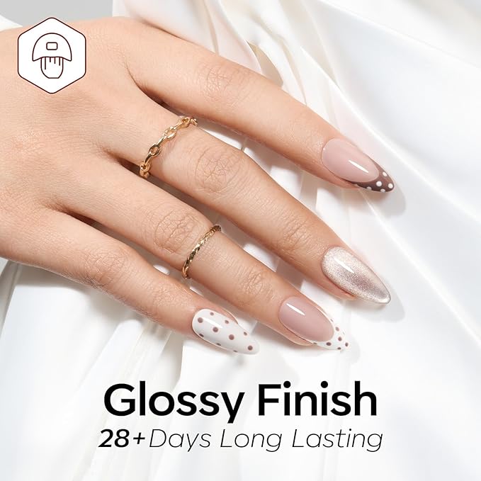 modelones Jelly Gel Nail Polish Set,Cat Eye Gel Polish Nude Brown White Jelly Neutral Skin Tone Hema Free 6 Colors Wedding Gel Polish Set Sheer Transparent Effect DIY French Nail Art Gifts for Women