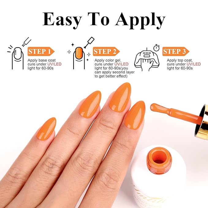 Imtiti Gel Nail Polish - 0.5 Fl Oz Creme Orange Gel Polish for DIY Nail Art Manicure Salon Kit