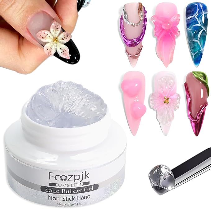Solid Gel Builder for Nails, 60g Clear 3D Hard Gels Non-Stick Hand for Carving Molding Sculpting Gel Flower Charms Decoration DIY Extension Gels Salon & Home Manicure
