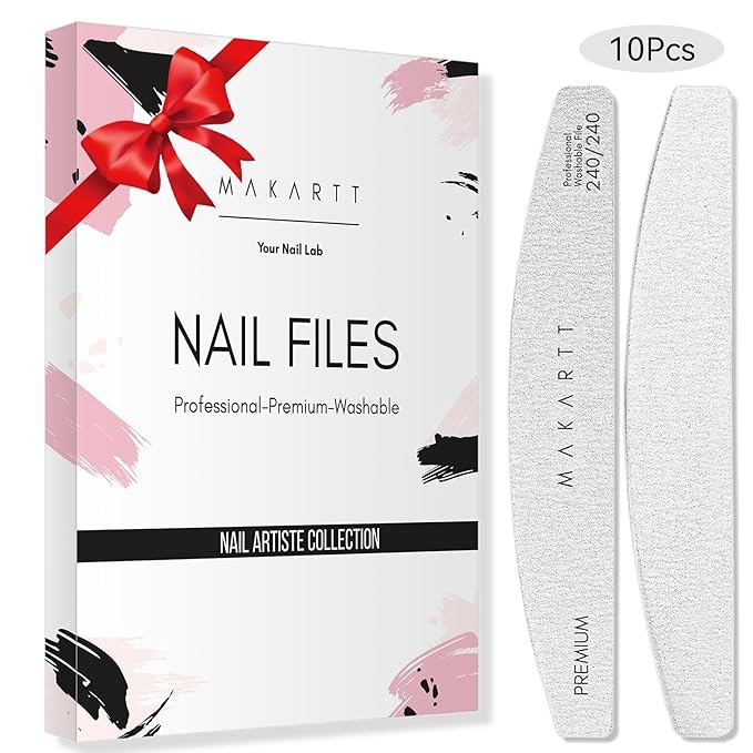 Makartt Nail File: 240/240 Grit Emery Boards for Nails, 10pcs Ultra-Fine Filer Kit for a Shiny Finish Zebra Doubled Sides Washable Manicure Pedicure Tools