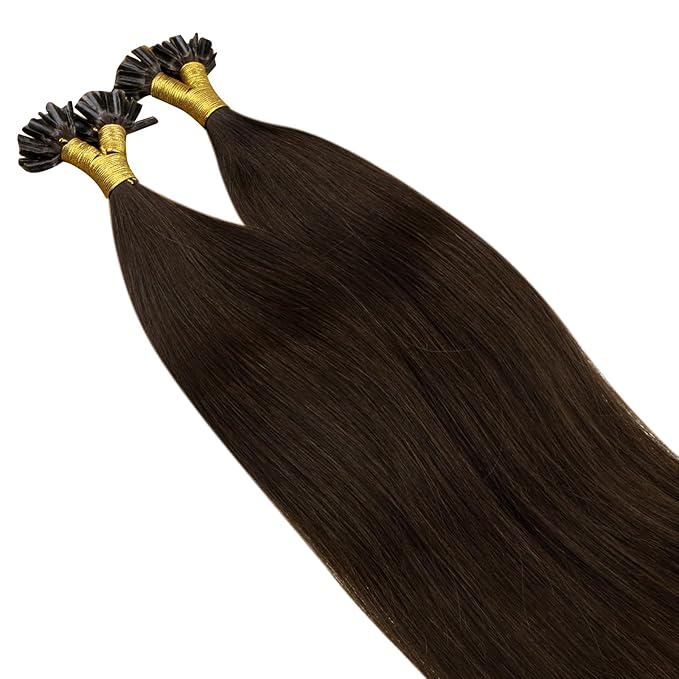 RUNATURE Fusion Hair Extensions Human Hair 20 Inch Brazilian Straight U Tip Hair Extensions Real Human Hair Dark Brown Pre Bonded Hair Extensions Real Human Hair 50 Gram 50 Strands