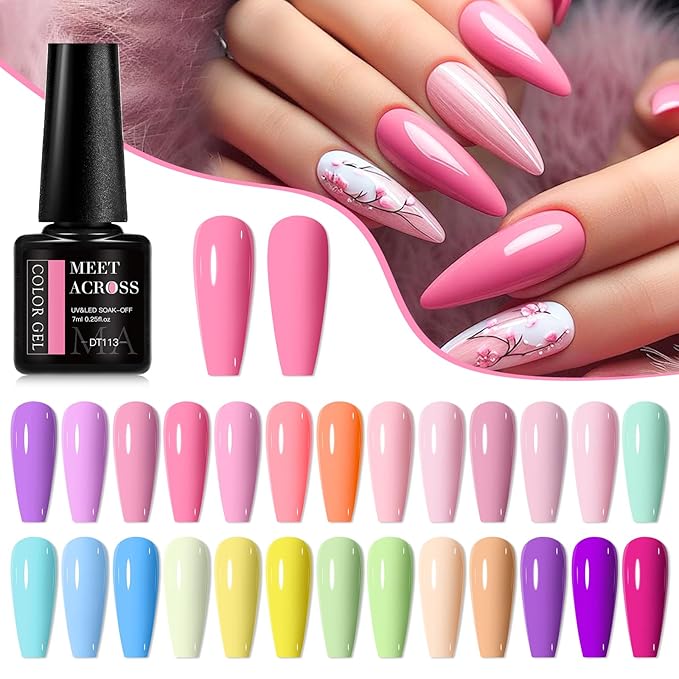 MEET ACROSS Nude Gel Nail Polish Set 26 Colors Gel Polish Pastel Green Sky Blue Lilac Purple Nail Polish DIY Manicure Gifts for Women 30Pcs*7ml