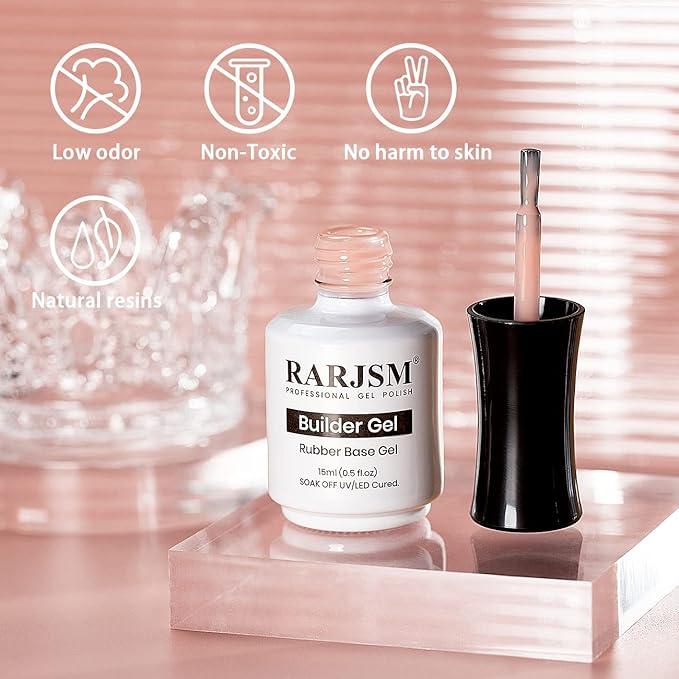RARJSM Rubber Base Gel Nude Pink Rubber Base Coat Gel Nail Polish Sheer Pink for Nails French Manicure Transparente Extend Gel Soak Off UV LED Curing Requires Single Bottle 15ml Salon Home DIY Use