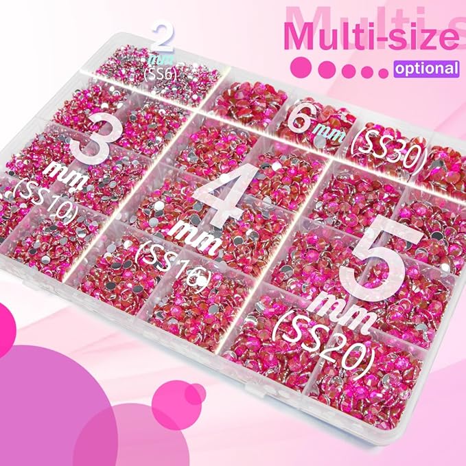 Rose Pink Crystal Resin Rhinestones w B7000 Glue for Bedazzling Crafting Hot Pink Flatback Stones 2mm-6mm Rose Red Diamonds Gems Bedazzler Kit for Nails Face Eyes Makeup Tumblers Bottles Crafts