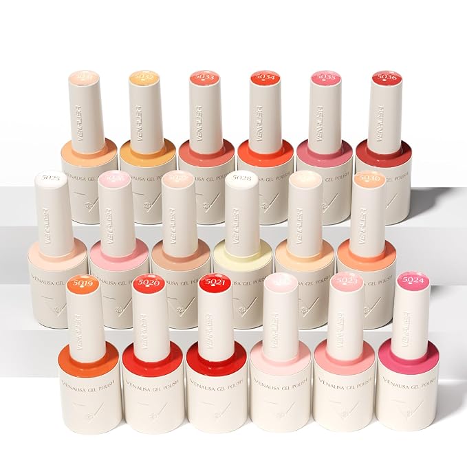 VENALISA V2 22 Pcs 10 ML Red Orange Gel Nail Polish Set with Color Card, Pink Red Orange Gel Polish Kit Nail Art Starter Manicure Salon DIY at Home