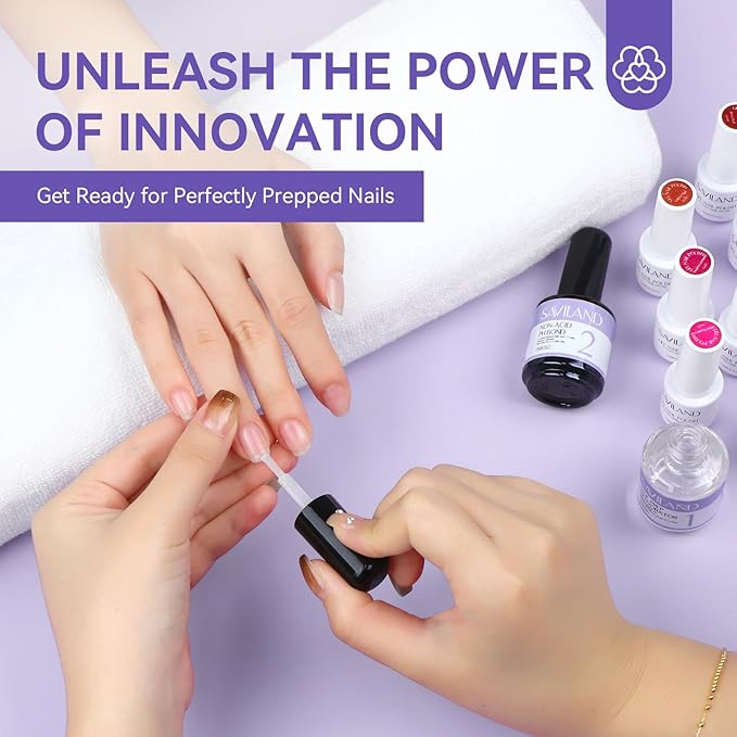 SAVILAND Nail Dehydrator and Primer: Acid-Free Natural Nail Dehydrator and Nail Primer & Protein Bonding Acrylic Nail Kit Gel Nail Polish Superior Bonding Acrylic Nail Supplies Profession Salons
