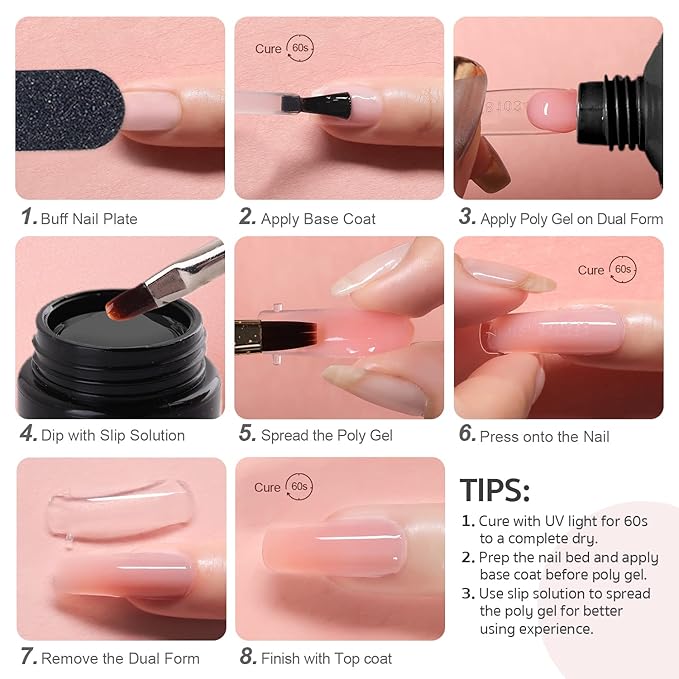 GAOY Poly Gel Nail Kit with U V Light, 6 Pcs Builder Gel Extension Kit for Beginners with Everything Nail Art DIY at Home