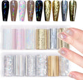 DANNEASY 12 Rolls Aurora Nail Art Foil Transfer, Iridescent Nail Foil Wraps Laser Gold Metallic Nails Stickers Starry Sky Holographic Nail Foils Design for Women Nails Supplies