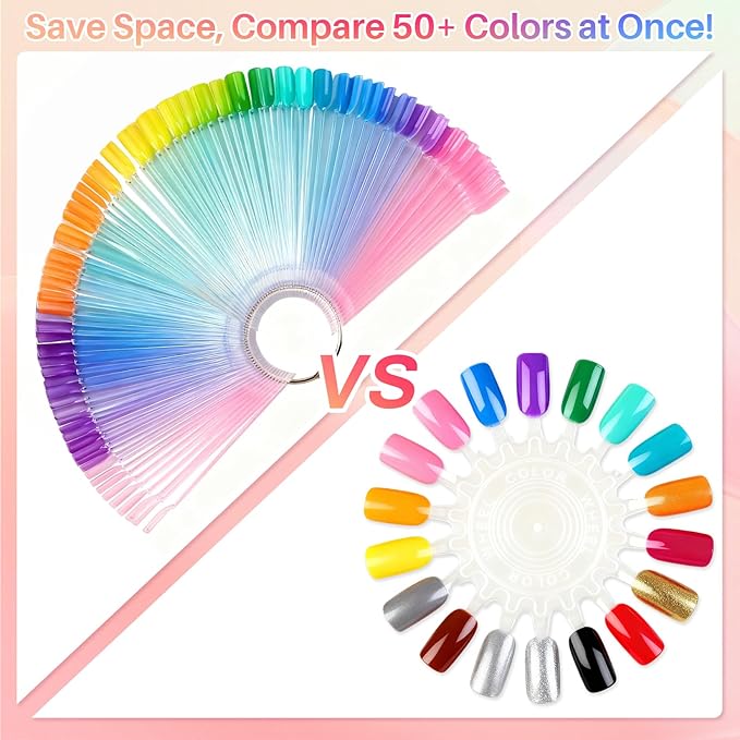 200PCS Nail Swatch Sticks - Clear Nail Color Swatches with Ring Acrylic Fan Shape Nail Polish Sample Swatches Nail Practice Stick Gel Polish Display Stick for Technician Beginner Home Salon Use