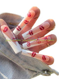 HAND-PAINTED White Press Ons Neon Small Press on Nails Long French Press on Nails Coffin Medium Short Nail art Fake Nail Art Kit with 7g Glue on Nails Handmade Almond Square Nails (Custom, J16)